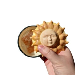 Vintage Handpainted Celestial Ceramic Sun Trinket Jar